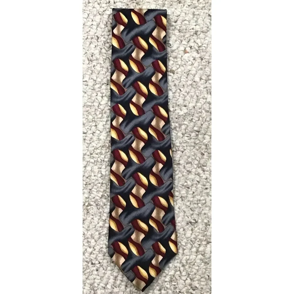 Vintage 1990s Jerry Garcia Silk‎ Tie; Grey, Gold, And Maroon
